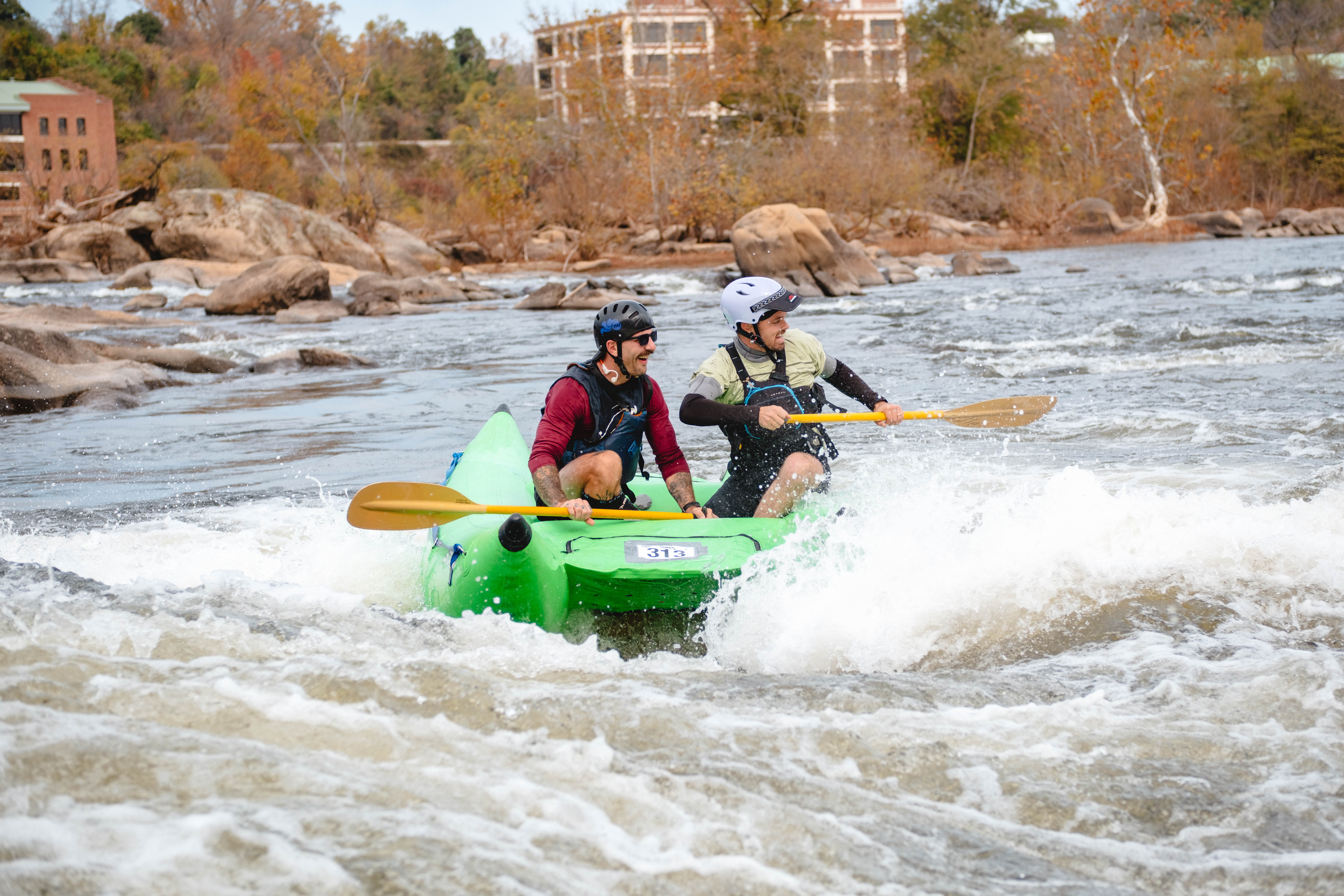 Paddlers on the James River rapids